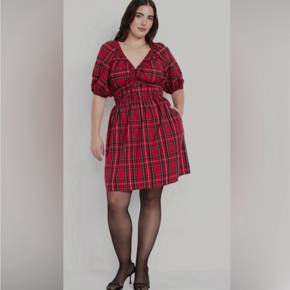 Old Navy Red Plaid Long Sleeve Dress XL Tall